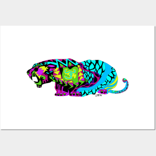 giant tiger in mexican totonac patterns ecopop Posters and Art